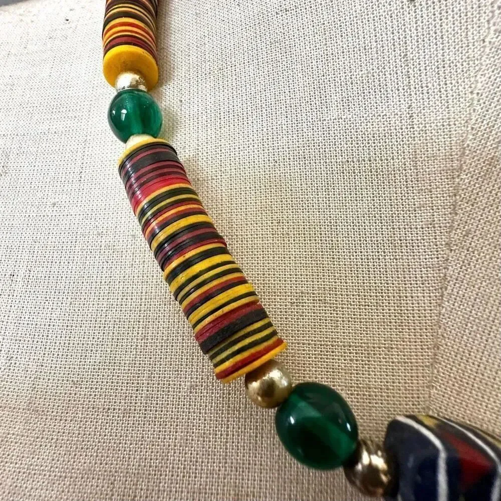 African coconut shell beaded disc necklace